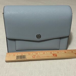 Tory Burch Pale Blue Saffiano Leather Crossbody Wallet